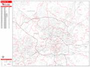 Raleigh <br /> Wall Map <br /> Zip Code <br /> Red Line Style 2024 Map