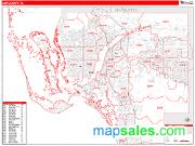Lee County, FL <br /> Wall Map <br /> Zip Code <br /> Red Line Style 2024 Map