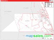 Martin County, FL <br /> Wall Map <br /> Zip Code <br /> Red Line Style 2024 Map