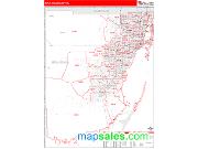 Miami-Dade County, FL <br /> Wall Map <br /> Zip Code <br /> Red Line Style 2024 Map