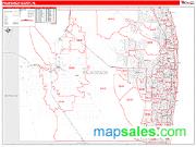 Palm Beach County, FL <br /> Wall Map <br /> Zip Code <br /> Red Line Style 2024 Map