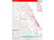 Volusia County, FL <br /> Wall Map <br /> Zip Code <br /> Red Line Style 2024 Map