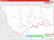 Wakulla County, FL <br /> Wall Map <br /> Zip Code <br /> Red Line Style 2024 Map