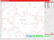 Van Buren County, IA <br /> Wall Map <br /> Zip Code <br /> Red Line Style 2024 Map