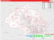 Montgomery County, MD <br /> Wall Map <br /> Zip Code <br /> Red Line Style 2024 Map