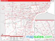 Wayne County, MI <br /> Wall Map <br /> Zip Code <br /> Red Line Style 2024 Map