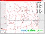 Cass County, ND <br /> Wall Map <br /> Zip Code <br /> Red Line Style 2024 Map
