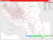San Jose-Sunnyvale-Santa Clara <br /> Wall Map <br /> Red Line Style 2024 Map
