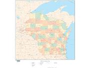 Wisconsin  <br />with Counties <br /> Wall Map Map