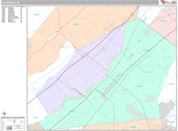 Plainfield, NJ Wall Map Premium - MarketMAPS - DaVinciBG