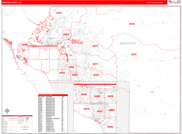 zip code map manatee county Manatee County Fl Zip Code Wall Map By Marketmaps From Davincibg zip code map manatee county