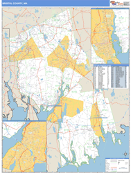 Bristol County, MA Zip Code Wall Map