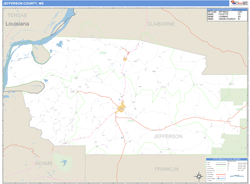 Jefferson County, MS Wall Map