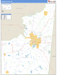 Lowndes County, MS Zip Code Wall Map