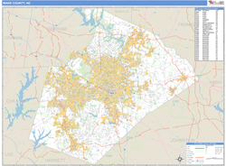 Wake County, NC Zip Code Wall Map