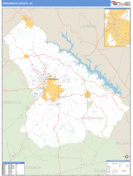 Greenwood County, SC Zip Code Wall Map