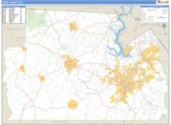 York County, SC Zip Code Wall Map