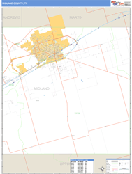 Midland County, TX Zip Code Wall Map