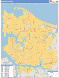 Norfolk County, VA Zip Code Wall Map