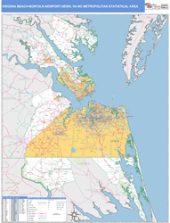 Virginia Beach-Norfolk-Newport News Metro Area Wall Map