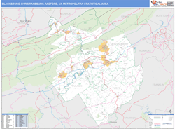 Blacksburg-Christiansburg-Radford Metro Area Wall Map