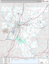 Hartford-West Hartford-East Hartford Metro Area Wall Map