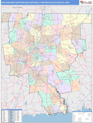 Hartford-West Hartford-East Hartford Metro Area Wall Map