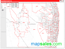 Palm Beach County, FL Zip Code Wall Map