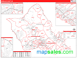 Honolulu County, HI Zip Code Wall Map