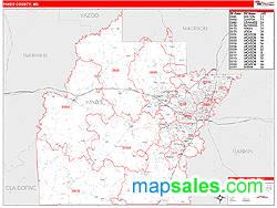 Hinds County, MS Zip Code Wall Map