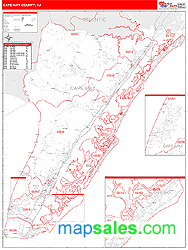 Cape May County, NJ Zip Code Wall Map