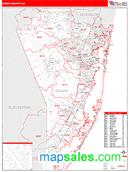 Ocean County, NJ Zip Code Wall Map