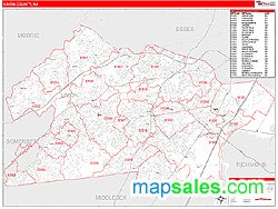 Union County, NJ Zip Code Wall Map