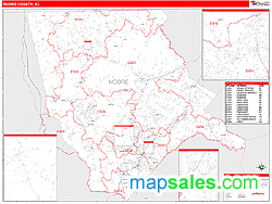 Moore County, NC Zip Code Wall Map