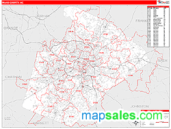 Wake County, NC Zip Code Wall Map