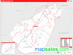 Clarendon County, SC Zip Code Wall Map