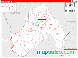 Hampton County, SC Zip Code Wall Map