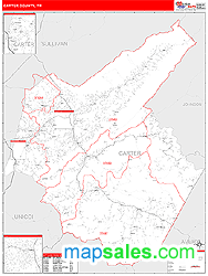 Carter County, TN Zip Code Wall Map