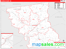 Anderson County, TX Zip Code Wall Map