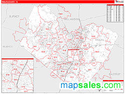 Travis County, TX Zip Code Wall Map