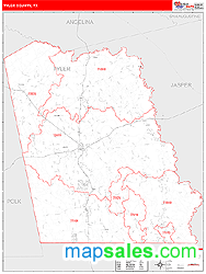 Tyler County, TX Zip Code Wall Map