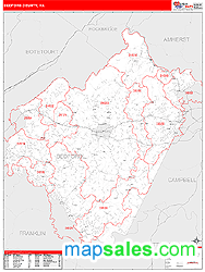 Bedford County, VA Zip Code Wall Map