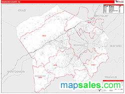 Roanoke County, VA Zip Code Wall Map