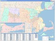 Massachusetts <br /> Wall Map <br /> Color Cast Style 2024 Map
