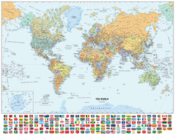 Classic World Wall Map with Flags